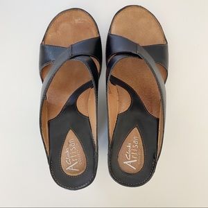Clarks Jill Wedge Leather Black Sandals 8
